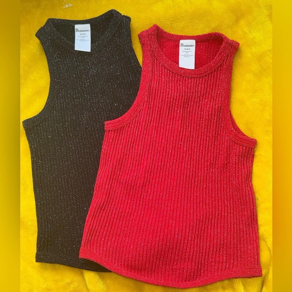 No Boundaries Red and Black Sparkly Ribbed Tank Tops
